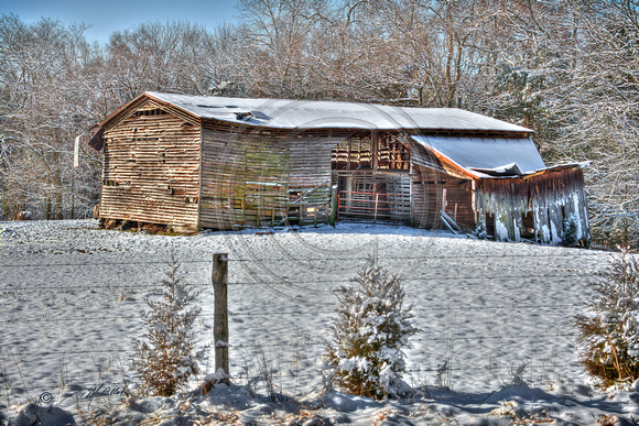 Old barn in the snow